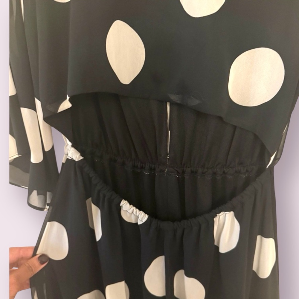 ASOS Black & White Polka Dot Wide Leg Jumpsuit with Open Back. Size 4 - Picture 4 of 5